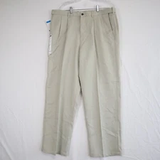 Haggar Pants Mens 38x30 Performance Cool 18 Khaki No Iron Pleated Beige NWT