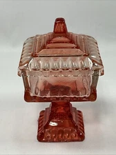 Vintage Jeanette Wedding Box  Amberina Red Square Pedestal Candy Dish
