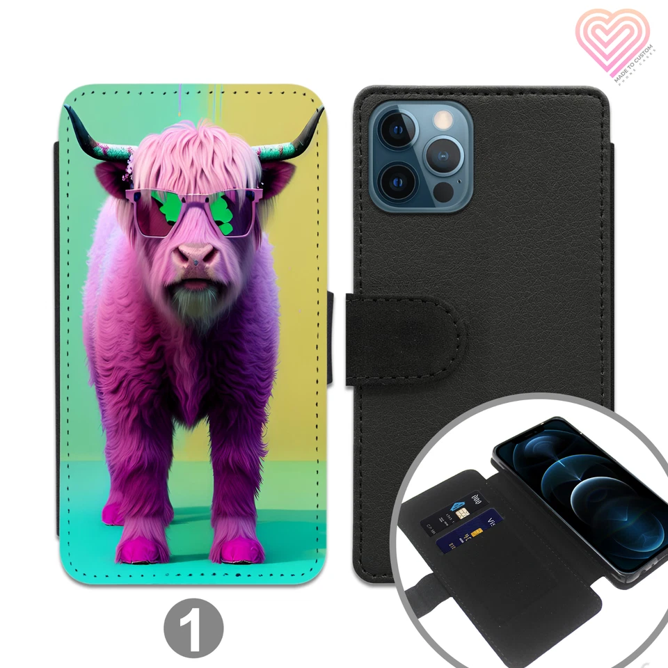 Highland Cow Phone Case Wallet Leather Flip Cover For Apple iPhone Samsung 758 - Image 2 of 4