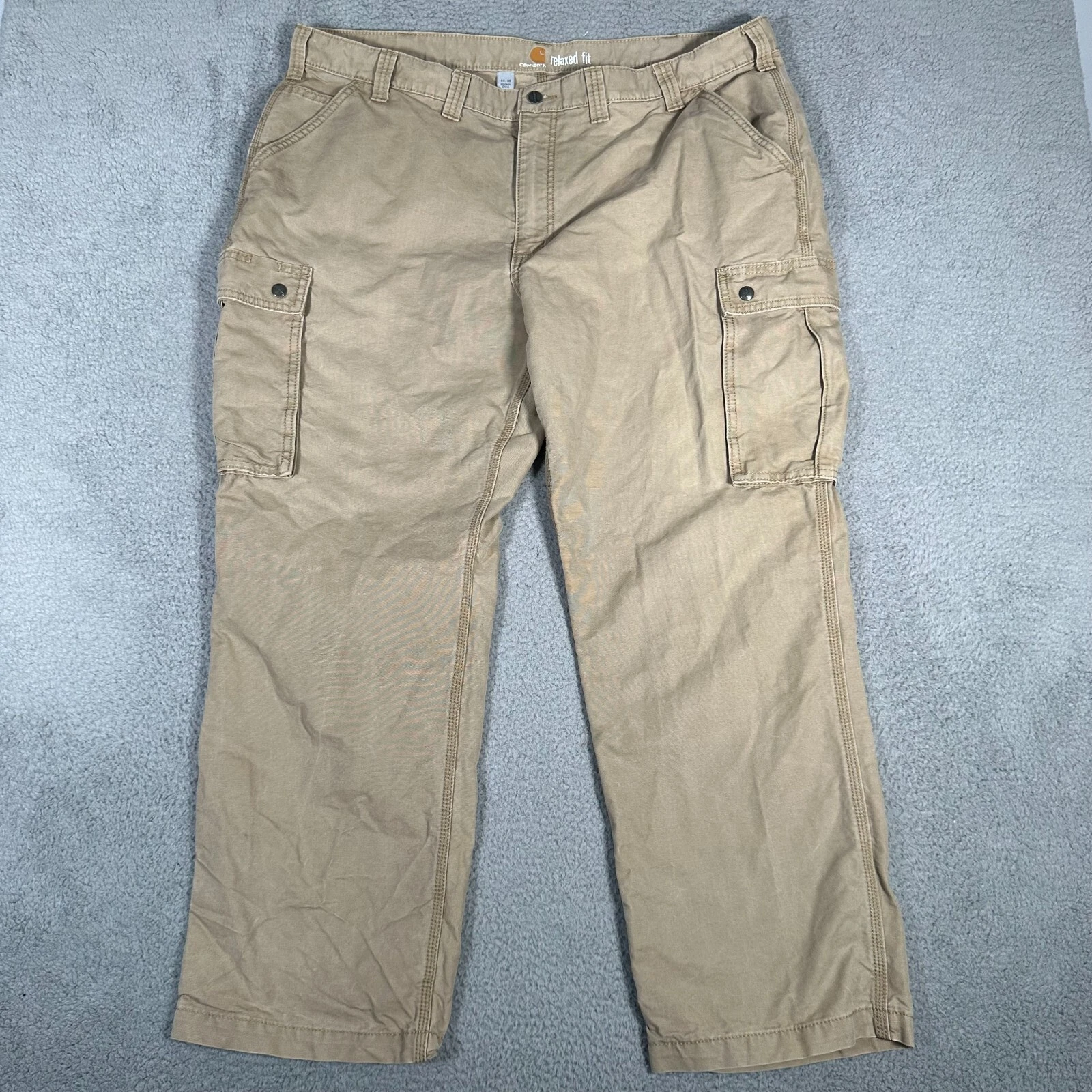 Carhartt Pants Mens 44x30 (Fits 42) Khaki Tan Rugged Cargo Relaxed Fit Workwear