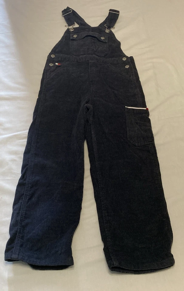 Tommy Hilfiger Corduroy Overalls Boys 6X Navy Blue Snap Sides Adjustable Straps - Image 3 of 4