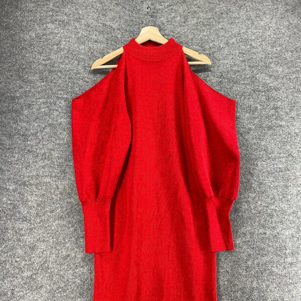 New INC International Concepts Dress Women M Medium Red Shift Short Crew Neck - Image 3 of 4