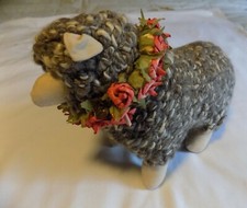 Stuffed Sheep Hand Made Folk Art with Real Handspun Wool, Gray and White 9  