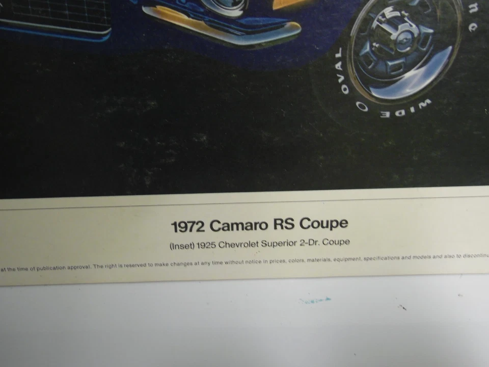 Vintage Chevrolet 1972 Camaro RS Coupe   Dealership Promo cardboard 32x18" - Image 2 of 4