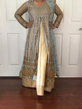 3 Piece Blue and Gold Indian Lehenga. Wedding Lehenga. Party Lehenga. Pakistani