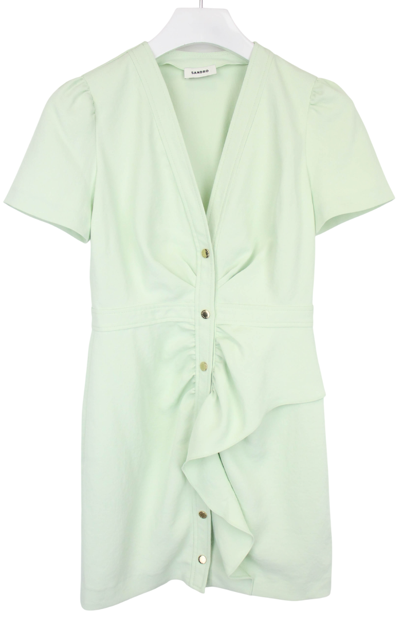 SANDRO Emerson Dress Women's EU 36 Short Sleeve Ruffle Snap Button