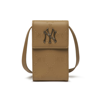 MLB Monogram DIA Embo New York Yankees Cellphone Cross Bag Crossbody Bag Beige