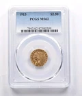 1913 $2.50 Indian Head Quarter Eagle Gold Coin PCGS MS62 Philadelphia