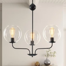 3-Light Modern Globe Cluster Pendant Lighting Chandelier with Clear Glass Sph...