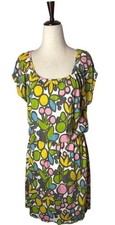 Boden Dress Women 8 Yellow Green Floral Short Sleeve Elastic Waist Mini Boho