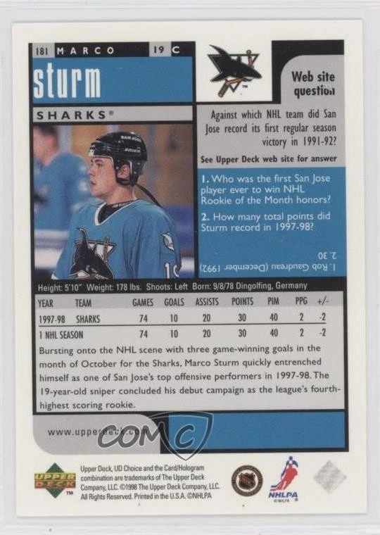 1998-99 Upper Deck UD Choice Preview Marco Sturm #181 - Image 2 of 2