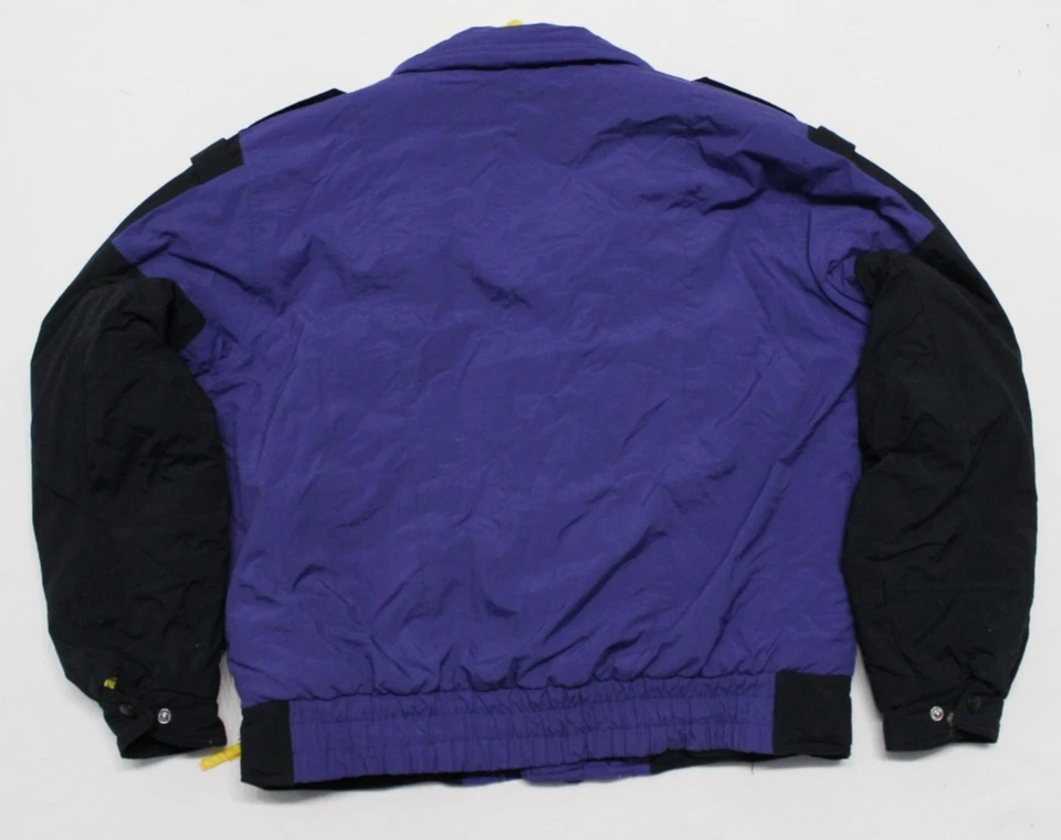 Chaqueta de esquí vintage Sasson para hombre talla XL púrpura concha amarillo forro capucha cremallera Foto 3 de 4