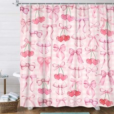 Cute Pink Bow Shower Curtain Modern Aesthetic Coquette Bow Pretty Bathroom De...