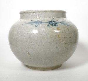 Antique Korean Blue & White Jar POT Joseon Dynasty 7in Hand Painted Ceramic