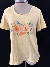 Coral Bay knit top Size PM short sleeve pullover beads yellow floral petite M