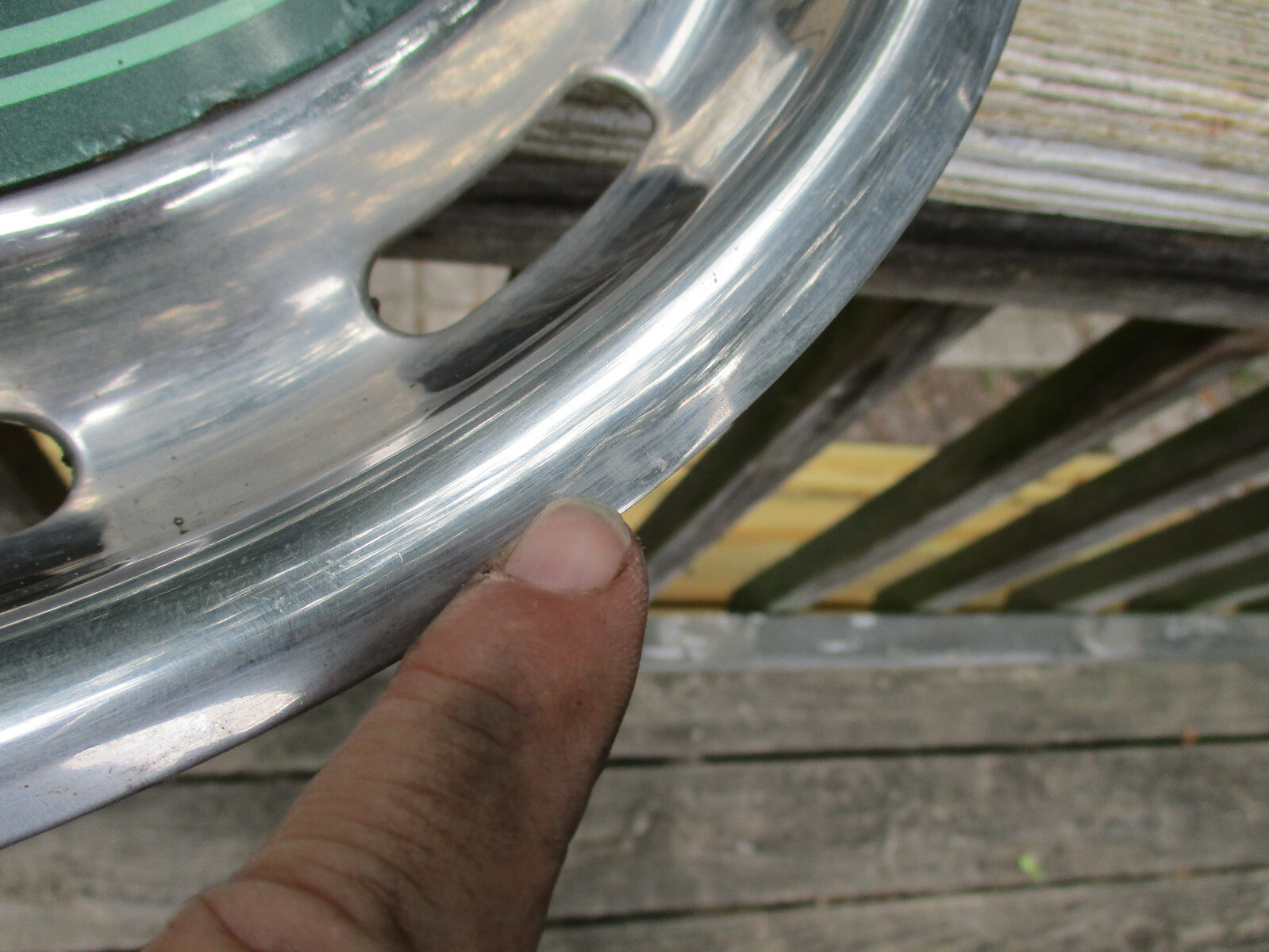 (One) Vintage Rolls Royce Hub Cap Green Stripe 10 Slots 16 1/2" wide