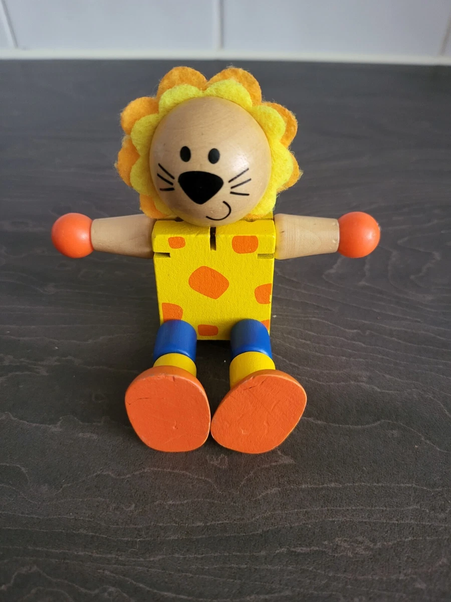 WOODEN LION Toy FIDGET FLEXIBLE ELASTIC BENDY POSABLE KIDS FUN FIDGET TOY Rare