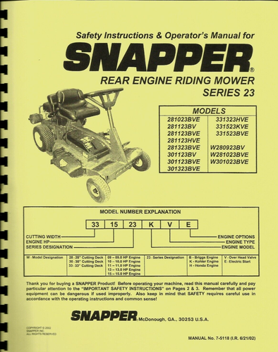 Snapper Rear Engine Riding Mower Owners Manual Series 23 | eBay