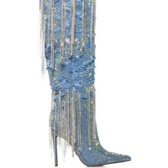 BOTA DENIM ADORNADA AZALEA WANG "DRIPPING DRAMA" *PAR FINAL* Foto 2 de 4