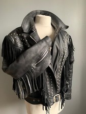 Vintage Fringed Leather Jacket 16 14 Biker Hells Angel Punk Heavyweight Rocker
