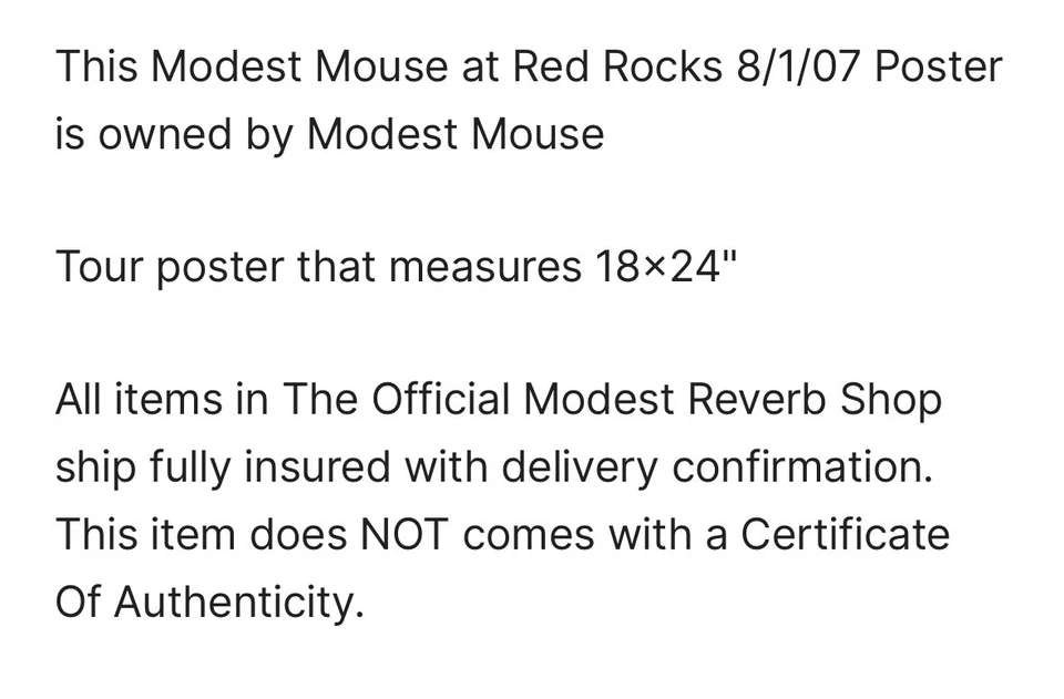 MODEST MOUSE Red Rocks Colorado Concert Tour POSTER 2007 18x24 From Reverb Sale - Image 2 of 2