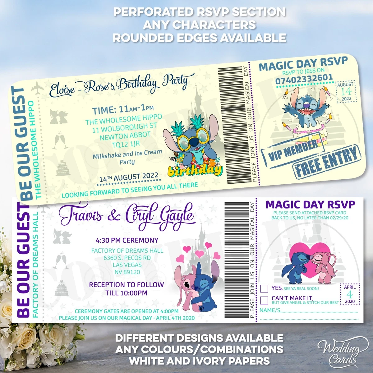 personalised birthday party invites invitations DISNEY LILO AND STITCH  ANGEL