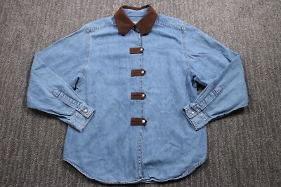 #ad northern Isles Women#x27;s size 6 Denim Button up Buffalo Nickle Sued Collar 90s $26.79