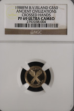 1988FM British Virgin Islands NGC Graded Proof 69 $50 Coin crossed hands Gold !