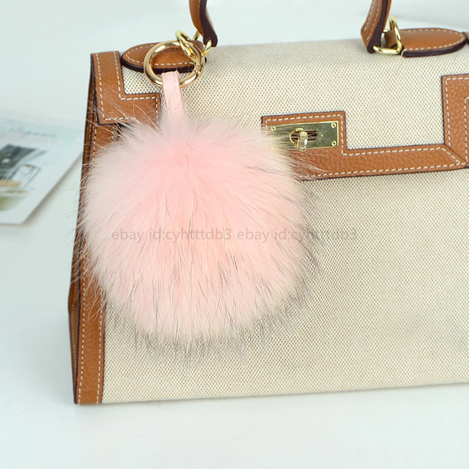 15 cm/6" Grande Piel de Mapache Real Pom Ball Llavero Bolso Dije Peludo Colgante Regalo Foto 3 de 4