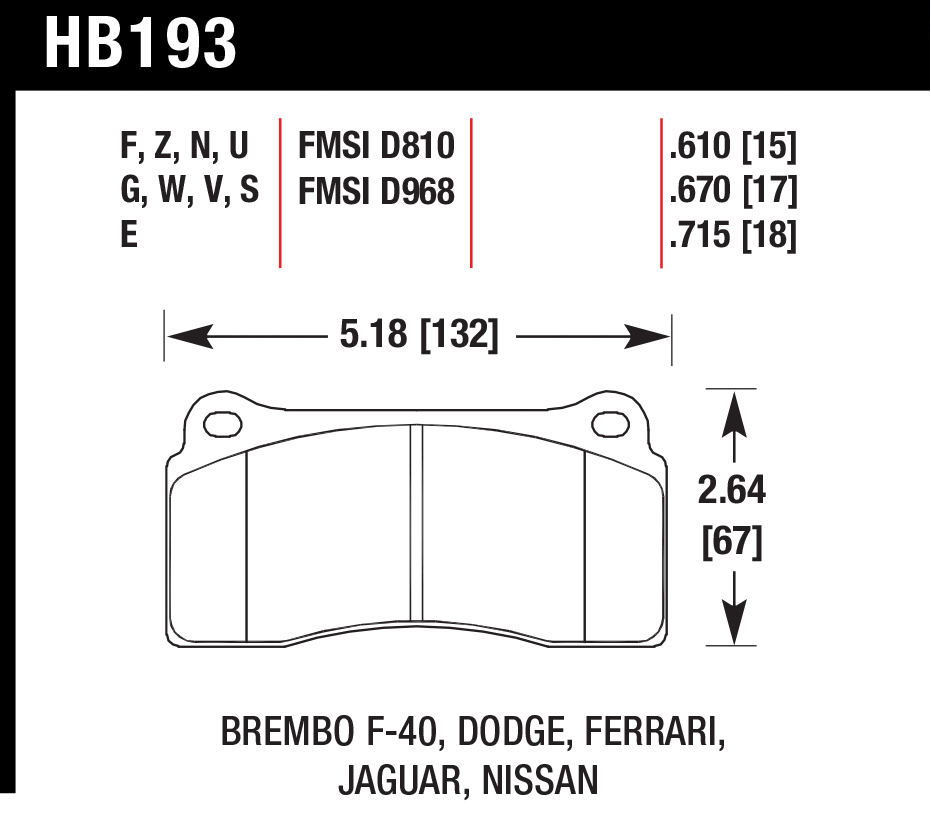 HAWK CERAMIC STREET BRAKE PADS HB193Z.670 FOR DODGE VIPER NISSAN GT-R AUDI R8