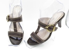 AK Anne Klein Iflex Brown Strappy Slip On Pump Open Toe Sz 5 Leather