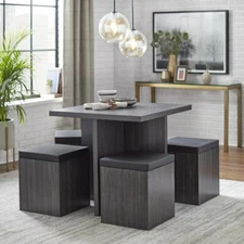 Gray Grey Wooden 5 pc Dining Set 4 Storage Stools Table Kitchen Nook Dinette