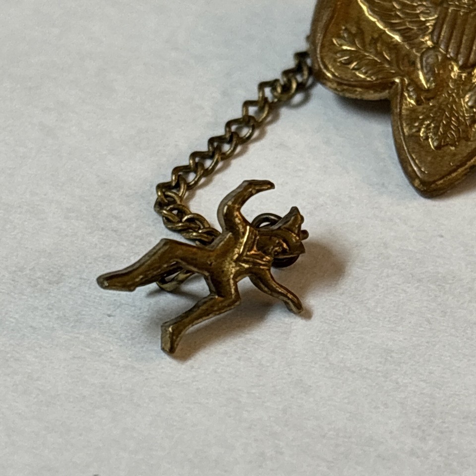 Vintage Girl Scout Trefoil Pin Brooch Girl On Attached Hanging Chain