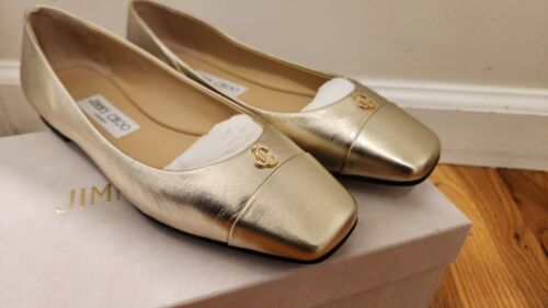 Jimmy Choo Elme Gold Nappa Leather Flats Size 37 EU (7 US)