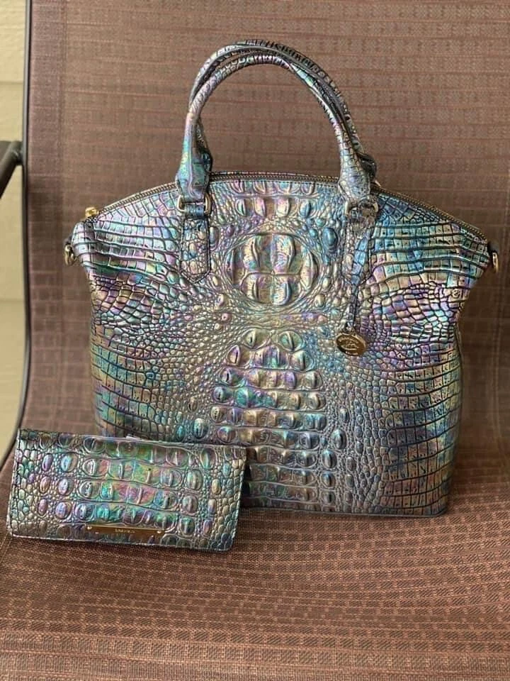 BRAHMIN Large Duxbury Satchel Mother Of Pearl Iridescent Leather NWT