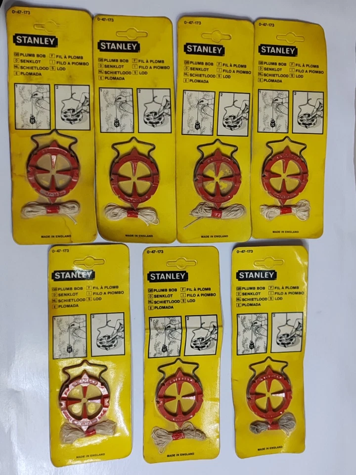 Vtg New 7 Pcs Satnley Super Rare Industrial Spirit Levels & Plumb Bobs, 70S - Image 2 of 4