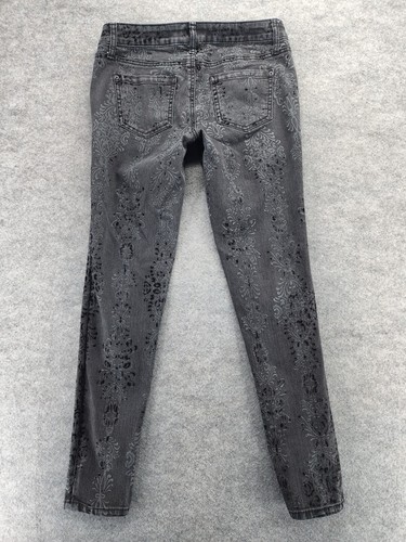 Bisou Bisou Jeans Womens Size 4 Skinny Black Denim Floral Low Rise 30x29" - Picture 2 of 8