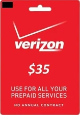 Verizon Wireless- $35 Refill,  Top-Up Airtime Card for Verizon Prepaid Service