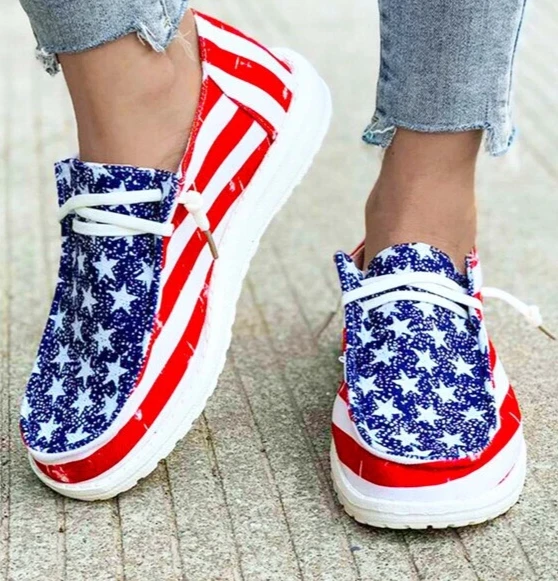 WOMENS US FLAG SNEAKER ATHLETIC CANVAS SHOES. Sz 8. Flat. CUSHION - Image 3 of 4