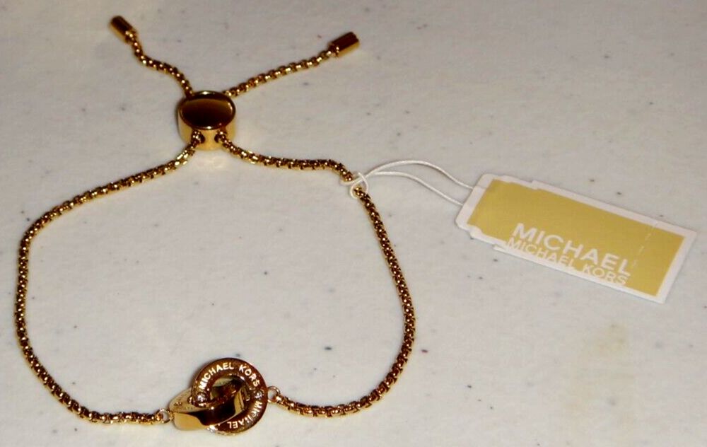 Michael Kors Criss Cross Charm Gold Slider Bracelet Crystals