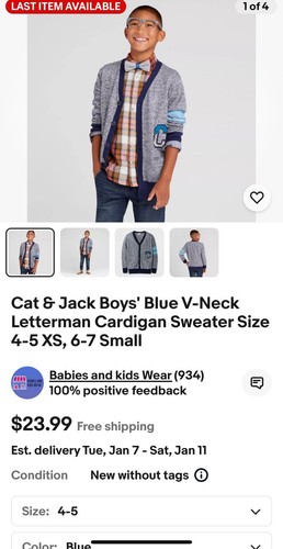 Cat & Jack Boys' Blue Multi V-Neck Letterman Cardigan Sweater Size XL (16) New - Picture 11 of 11