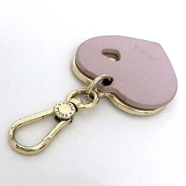 FURLA Heart Shape Bag Charm Key Ring Chain Leather Pink Gold
