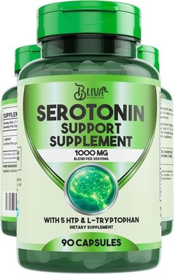 BLIVA  Serotonin Supplement - 5-HTP, Vitamin B6, B12, L-Theanine, L-Tryptophan