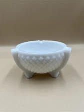 Vintage Milk Glass Ashtray 3 Footed Quilted Pattern- 5” Diameter 