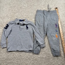 Kids Polo Ralph Lauren Gray Long Sleeve Polo Shirt Sweatpants Set Size 4T