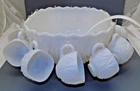 Vintage Hazel Atlas Punch Bowl Set Williamsport Milk Glass 14 PCS Plus hooks