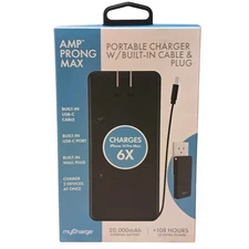 myCharge Amp Prong Max 20000mAh/12W Output Power Bank with Integrated Charging