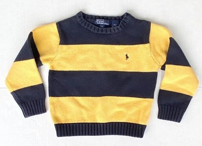 Boys Vintage Polo Ralph Lauren Yellow Navy Blue Striped Sweater sz 5