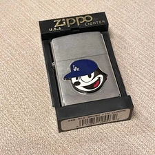 ZIPPO 200ECO Brushed Steel Los Angeles Dodgers Sonic Collaboration Lighter Used