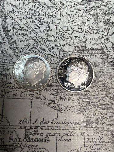 Lot Of 2 - 90% Silver Modern Proof Dimes Roosevelt S Mint 2004, 2005 - RD1